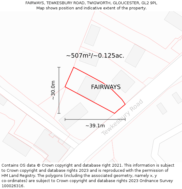 FAIRWAYS, TEWKESBURY ROAD, TWIGWORTH, GLOUCESTER, GL2 9PL: Plot and title map