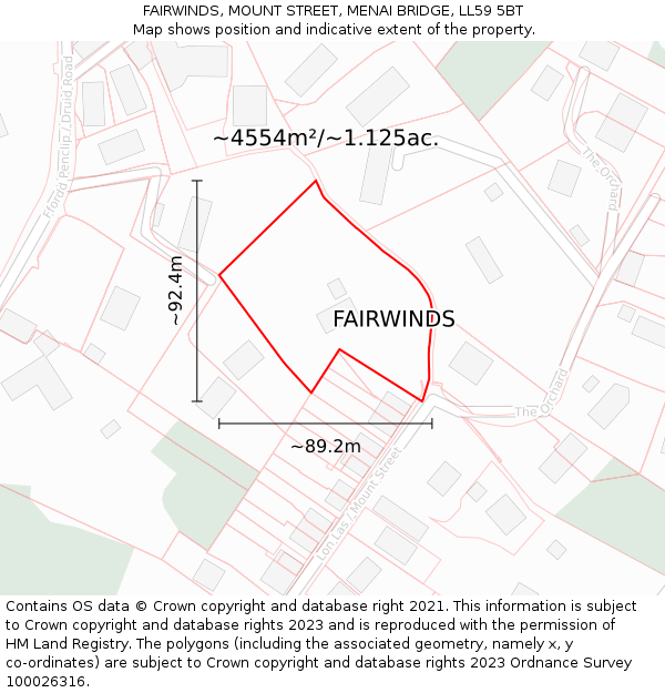 FAIRWINDS, MOUNT STREET, MENAI BRIDGE, LL59 5BT: Plot and title map
