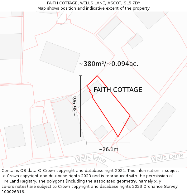 FAITH COTTAGE, WELLS LANE, ASCOT, SL5 7DY: Plot and title map