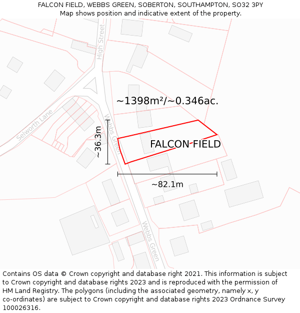 FALCON FIELD, WEBBS GREEN, SOBERTON, SOUTHAMPTON, SO32 3PY: Plot and title map