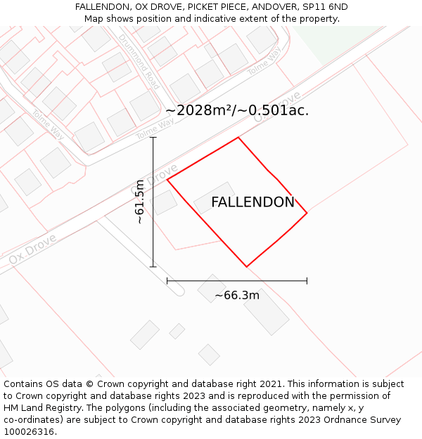 FALLENDON, OX DROVE, PICKET PIECE, ANDOVER, SP11 6ND: Plot and title map