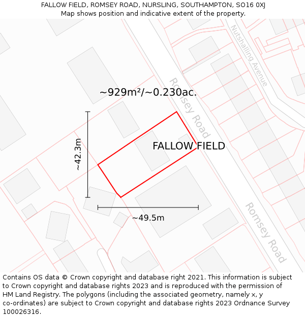 FALLOW FIELD, ROMSEY ROAD, NURSLING, SOUTHAMPTON, SO16 0XJ: Plot and title map