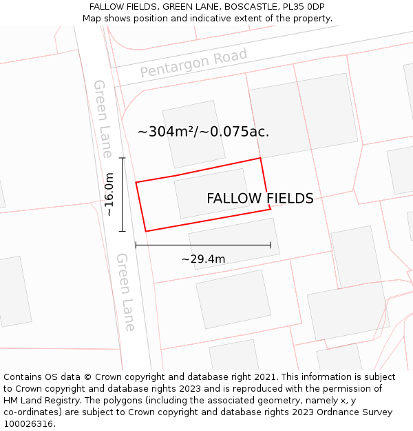 FALLOW FIELDS, GREEN LANE, BOSCASTLE, PL35 0DP: Plot and title map