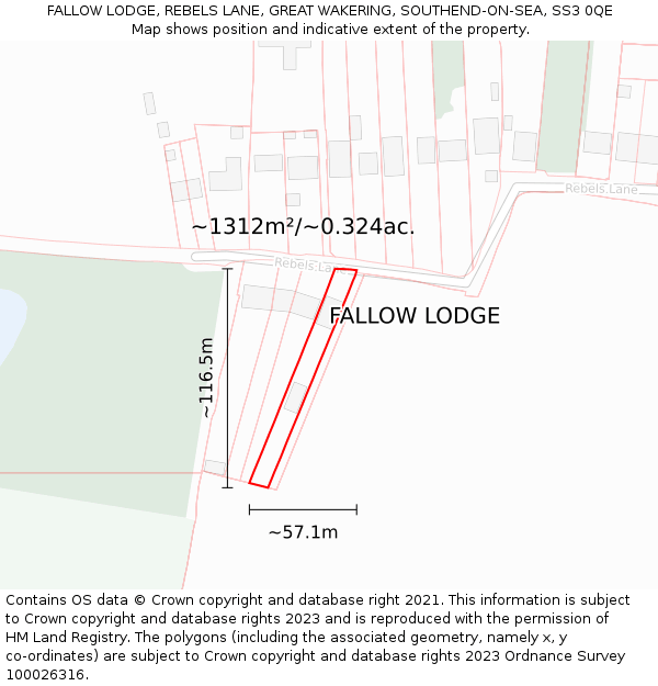 FALLOW LODGE, REBELS LANE, GREAT WAKERING, SOUTHEND-ON-SEA, SS3 0QE: Plot and title map