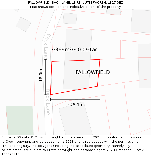 FALLOWFIELD, BACK LANE, LEIRE, LUTTERWORTH, LE17 5EZ: Plot and title map