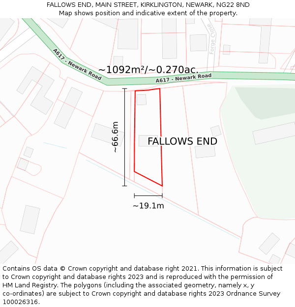 FALLOWS END, MAIN STREET, KIRKLINGTON, NEWARK, NG22 8ND: Plot and title map
