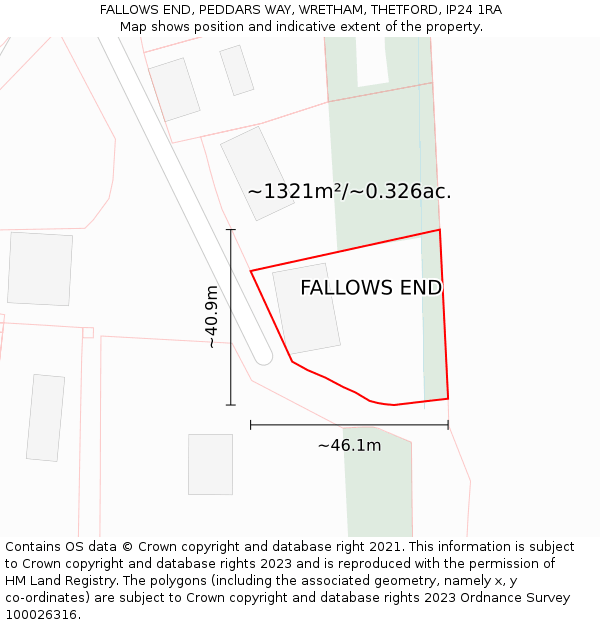 FALLOWS END, PEDDARS WAY, WRETHAM, THETFORD, IP24 1RA: Plot and title map