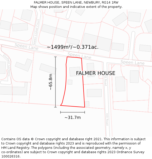 FALMER HOUSE, SPEEN LANE, NEWBURY, RG14 1RW: Plot and title map