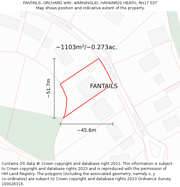FANTAILS, ORCHARD WAY, WARNINGLID, HAYWARDS HEATH, RH17 5ST: Plot and title map