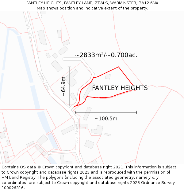FANTLEY HEIGHTS, FANTLEY LANE, ZEALS, WARMINSTER, BA12 6NX: Plot and title map