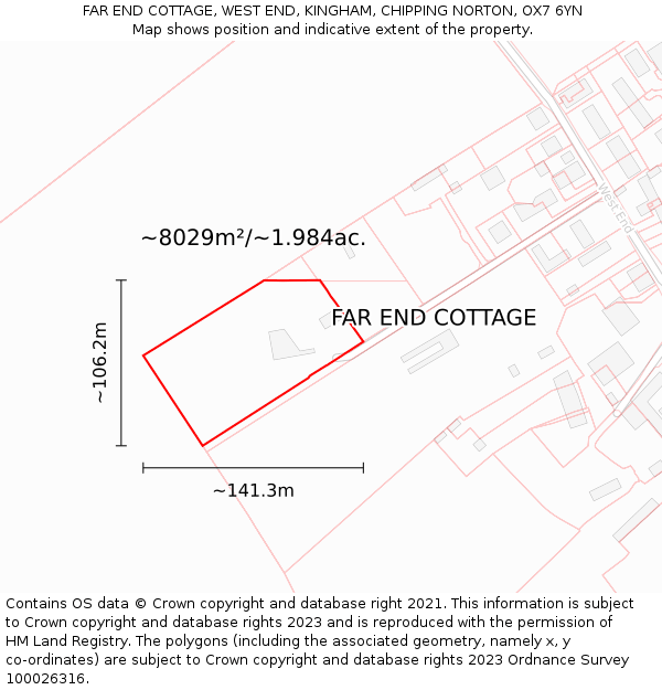 FAR END COTTAGE, WEST END, KINGHAM, CHIPPING NORTON, OX7 6YN: Plot and title map