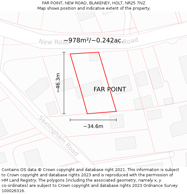 FAR POINT, NEW ROAD, BLAKENEY, HOLT, NR25 7NZ: Plot and title map