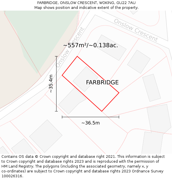 FARBRIDGE, ONSLOW CRESCENT, WOKING, GU22 7AU: Plot and title map
