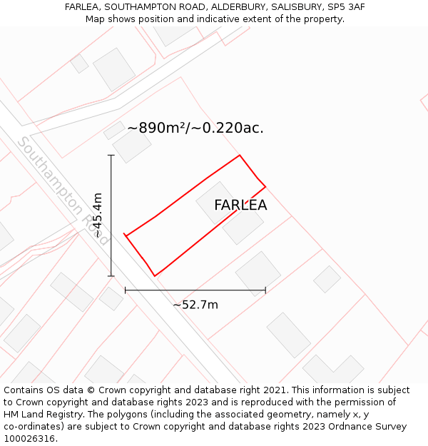 FARLEA, SOUTHAMPTON ROAD, ALDERBURY, SALISBURY, SP5 3AF: Plot and title map