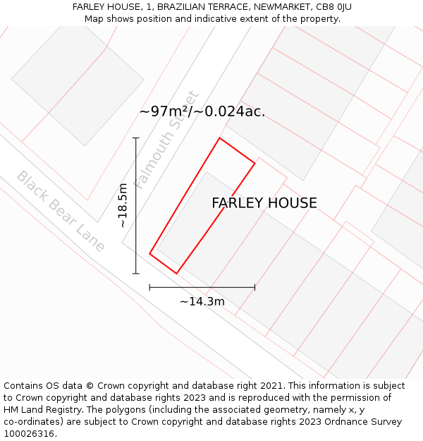 FARLEY HOUSE, 1, BRAZILIAN TERRACE, NEWMARKET, CB8 0JU: Plot and title map