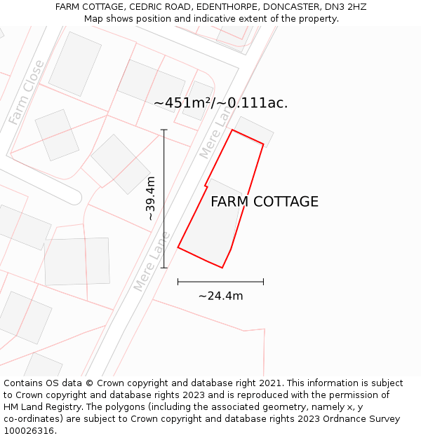 FARM COTTAGE, CEDRIC ROAD, EDENTHORPE, DONCASTER, DN3 2HZ: Plot and title map