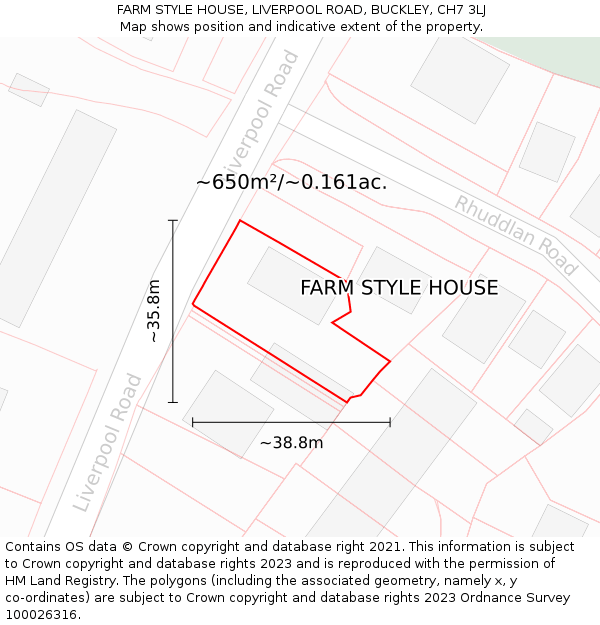 FARM STYLE HOUSE, LIVERPOOL ROAD, BUCKLEY, CH7 3LJ: Plot and title map