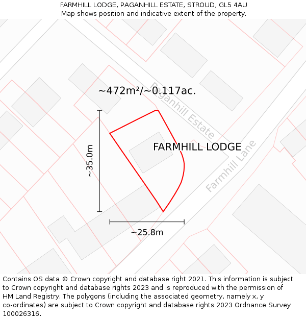 FARMHILL LODGE, PAGANHILL ESTATE, STROUD, GL5 4AU: Plot and title map