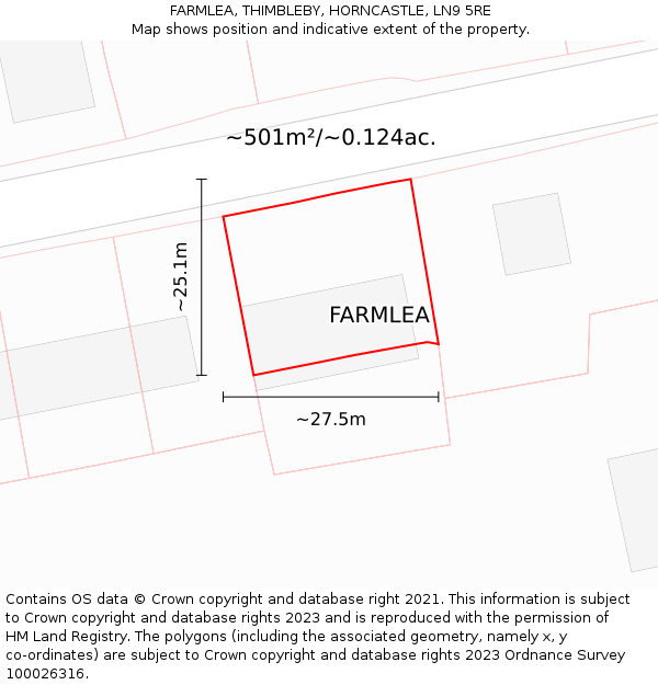 FARMLEA, THIMBLEBY, HORNCASTLE, LN9 5RE: Plot and title map