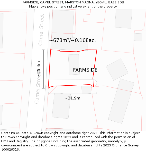 FARMSIDE, CAMEL STREET, MARSTON MAGNA, YEOVIL, BA22 8DB: Plot and title map