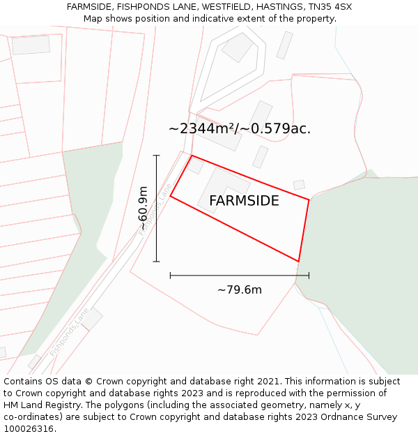 FARMSIDE, FISHPONDS LANE, WESTFIELD, HASTINGS, TN35 4SX: Plot and title map