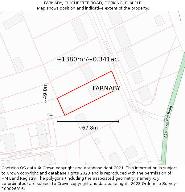 FARNABY, CHICHESTER ROAD, DORKING, RH4 1LR: Plot and title map