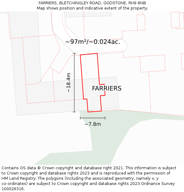FARRIERS, BLETCHINGLEY ROAD, GODSTONE, RH9 8NB: Plot and title map