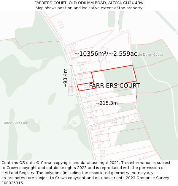 FARRIERS COURT, OLD ODIHAM ROAD, ALTON, GU34 4BW: Plot and title map