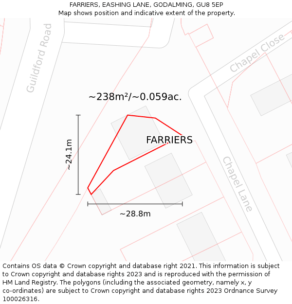 FARRIERS, EASHING LANE, GODALMING, GU8 5EP: Plot and title map