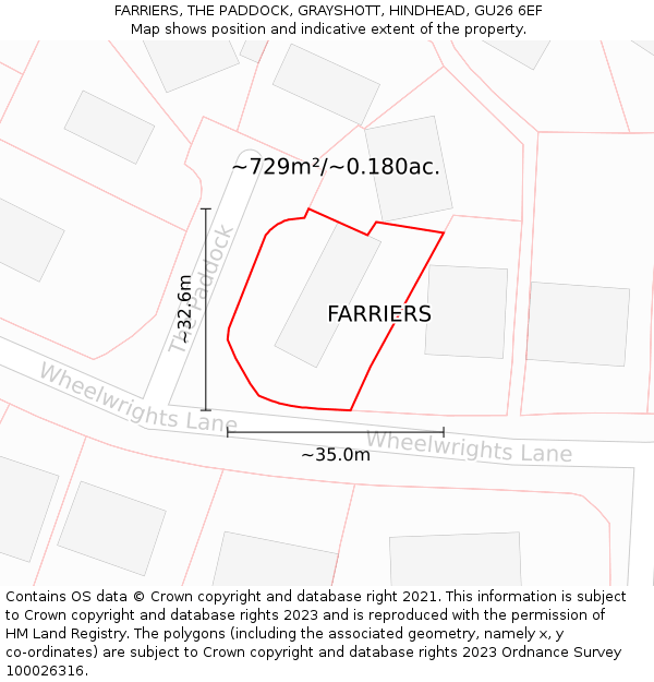 FARRIERS, THE PADDOCK, GRAYSHOTT, HINDHEAD, GU26 6EF: Plot and title map