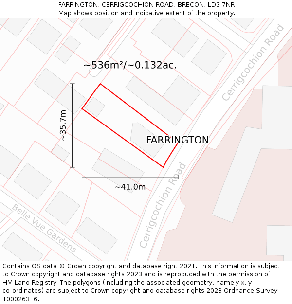 FARRINGTON, CERRIGCOCHION ROAD, BRECON, LD3 7NR: Plot and title map