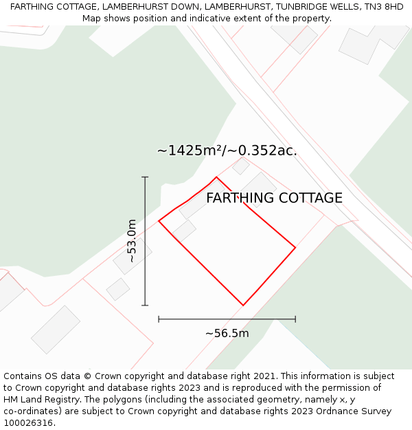 FARTHING COTTAGE, LAMBERHURST DOWN, LAMBERHURST, TUNBRIDGE WELLS, TN3 8HD: Plot and title map