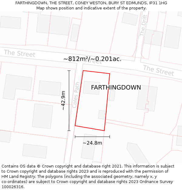 FARTHINGDOWN, THE STREET, CONEY WESTON, BURY ST EDMUNDS, IP31 1HG: Plot and title map