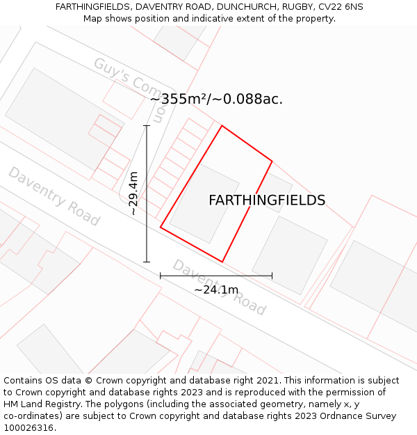 FARTHINGFIELDS, DAVENTRY ROAD, DUNCHURCH, RUGBY, CV22 6NS: Plot and title map