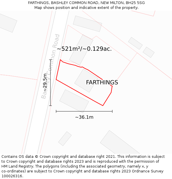 FARTHINGS, BASHLEY COMMON ROAD, NEW MILTON, BH25 5SG: Plot and title map