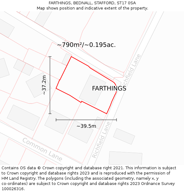 FARTHINGS, BEDNALL, STAFFORD, ST17 0SA: Plot and title map