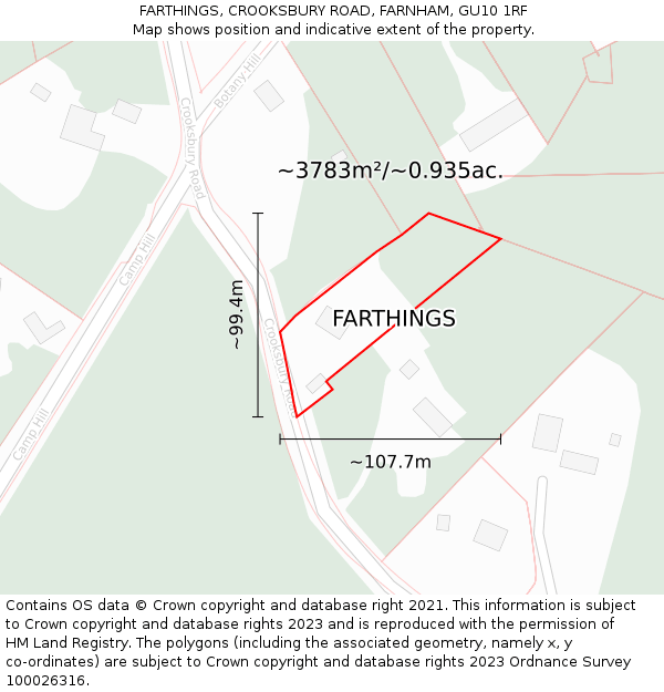 FARTHINGS, CROOKSBURY ROAD, FARNHAM, GU10 1RF: Plot and title map
