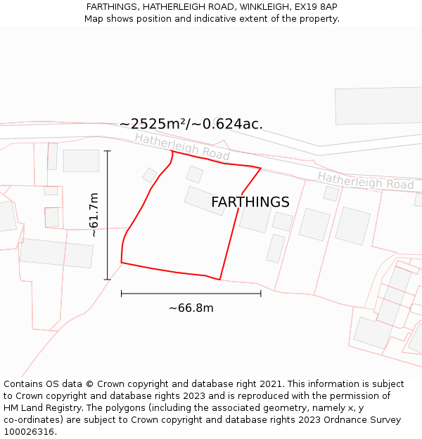 FARTHINGS, HATHERLEIGH ROAD, WINKLEIGH, EX19 8AP: Plot and title map