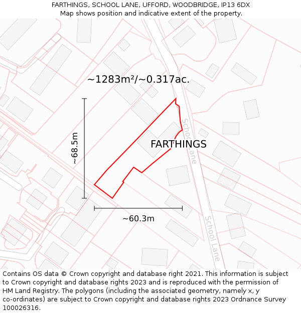 FARTHINGS, SCHOOL LANE, UFFORD, WOODBRIDGE, IP13 6DX: Plot and title map