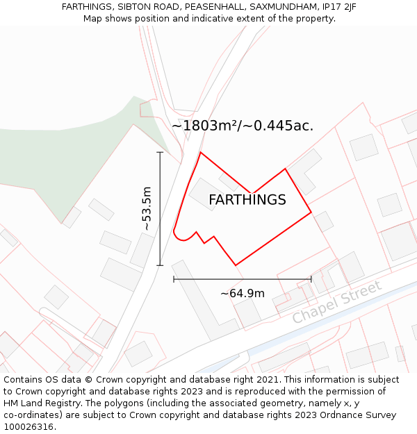 FARTHINGS, SIBTON ROAD, PEASENHALL, SAXMUNDHAM, IP17 2JF: Plot and title map