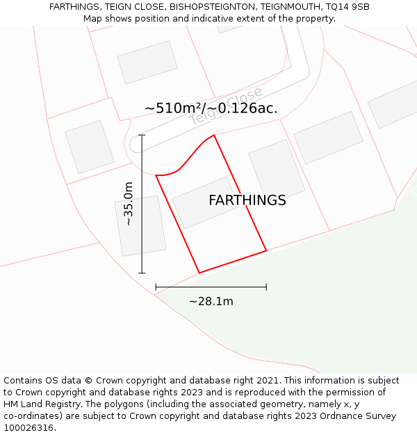 FARTHINGS, TEIGN CLOSE, BISHOPSTEIGNTON, TEIGNMOUTH, TQ14 9SB: Plot and title map