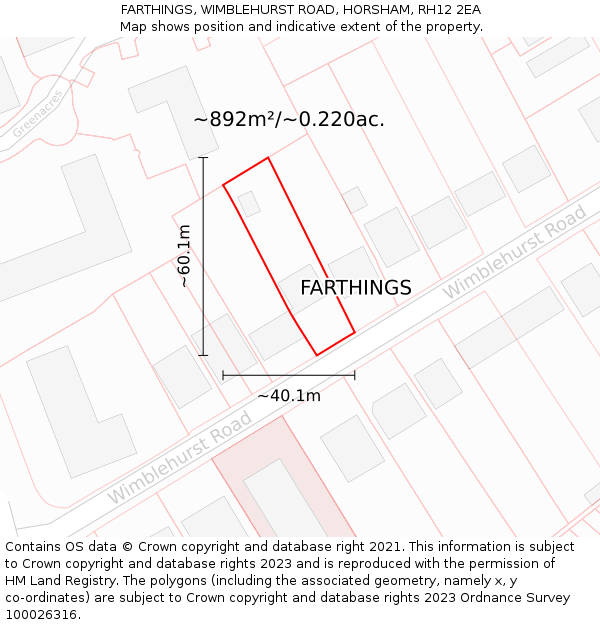 FARTHINGS, WIMBLEHURST ROAD, HORSHAM, RH12 2EA: Plot and title map