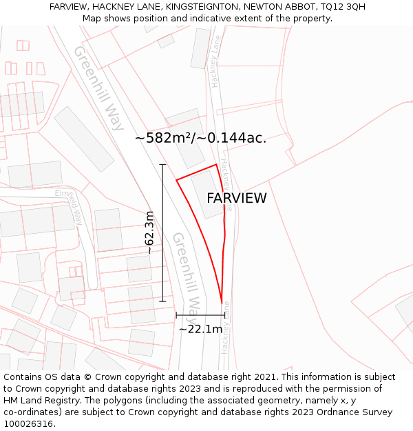 FARVIEW, HACKNEY LANE, KINGSTEIGNTON, NEWTON ABBOT, TQ12 3QH: Plot and title map