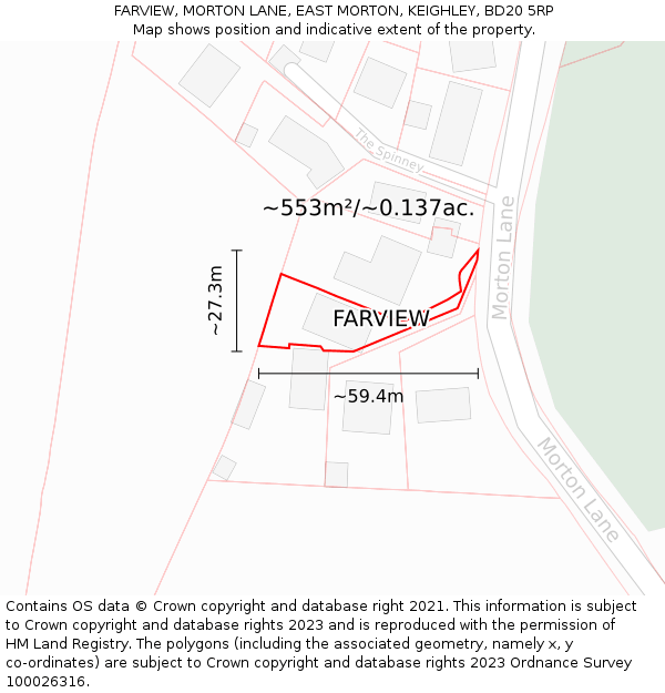 FARVIEW, MORTON LANE, EAST MORTON, KEIGHLEY, BD20 5RP: Plot and title map