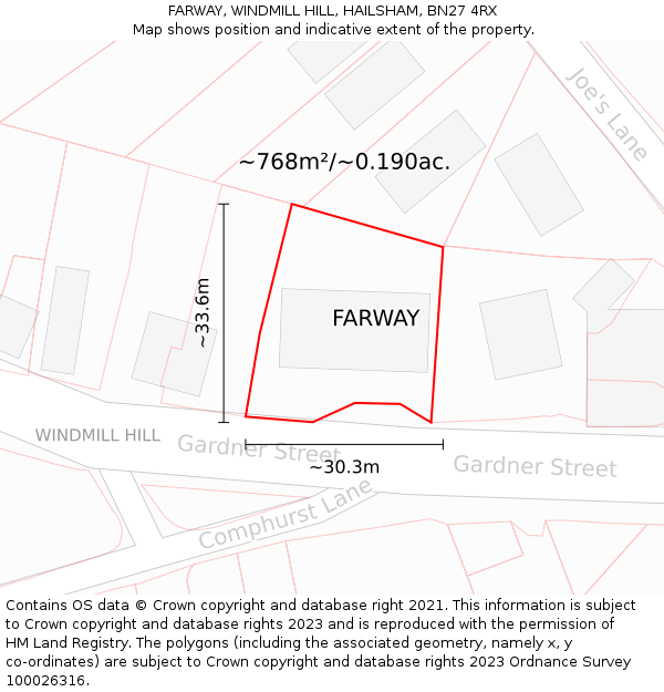 FARWAY, WINDMILL HILL, HAILSHAM, BN27 4RX: Plot and title map