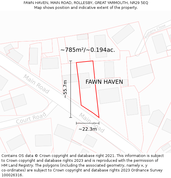 FAWN HAVEN, MAIN ROAD, ROLLESBY, GREAT YARMOUTH, NR29 5EQ: Plot and title map