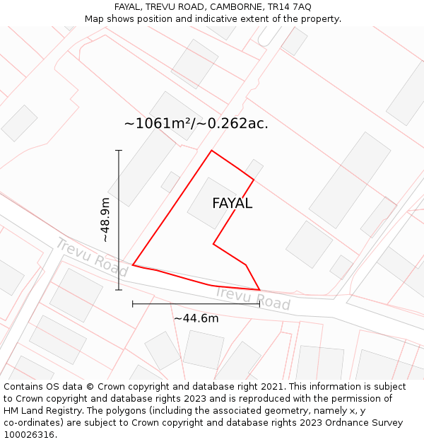 FAYAL, TREVU ROAD, CAMBORNE, TR14 7AQ: Plot and title map