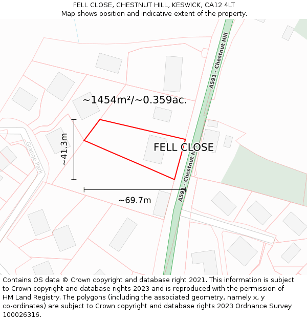 FELL CLOSE, CHESTNUT HILL, KESWICK, CA12 4LT: Plot and title map