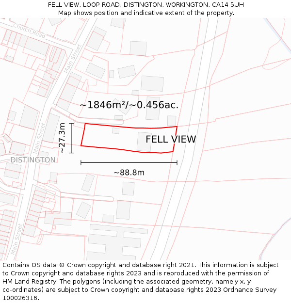 FELL VIEW, LOOP ROAD, DISTINGTON, WORKINGTON, CA14 5UH: Plot and title map