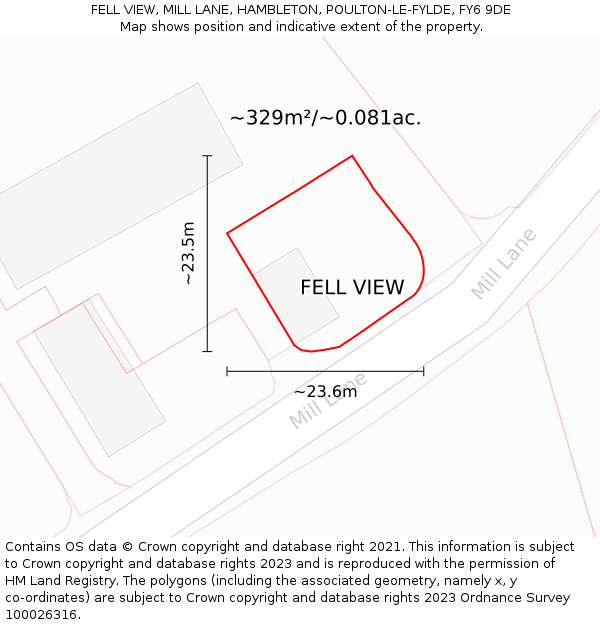 FELL VIEW, MILL LANE, HAMBLETON, POULTON-LE-FYLDE, FY6 9DE: Plot and title map